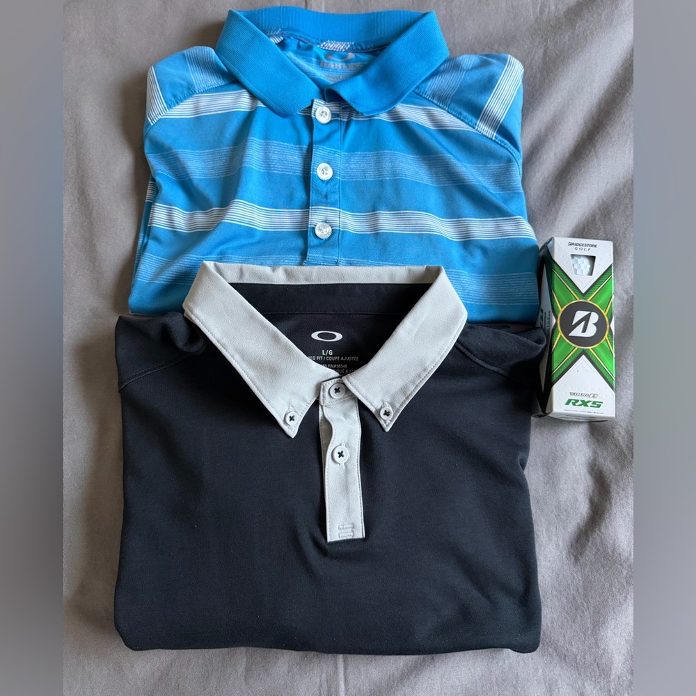 Lot Of 2 Oakley Golf Short Sleeve Polo Shirts Mens Large Blue & Black Hydrolix